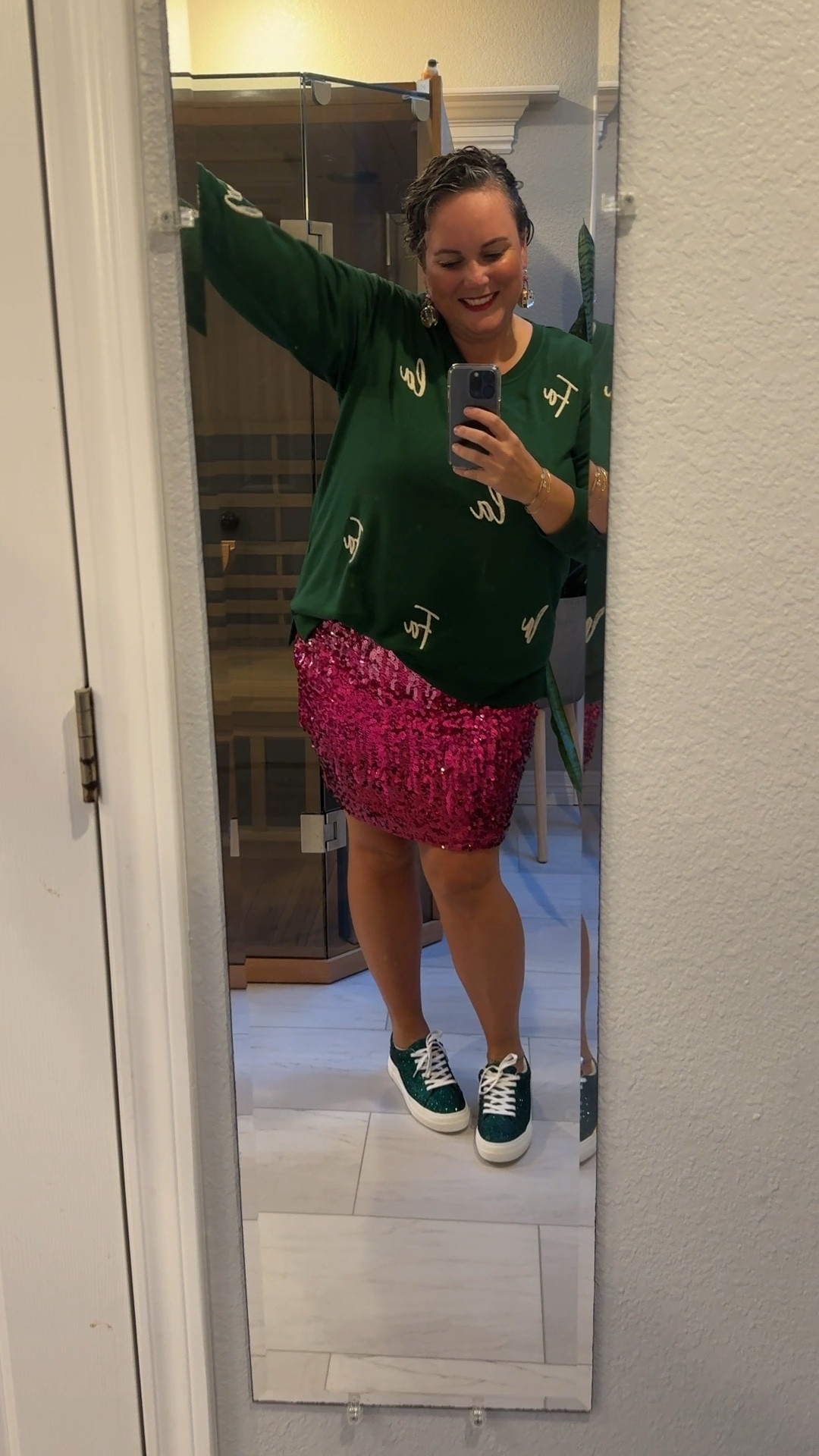 Another view of this epic sparkly Christmas + Wicked release weekend outfit! The skirt is actually so comfy! I ordered a size XXL and it’s a smidge big but works great! 

#LTKSeasonal #LTKHoliday