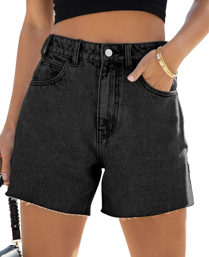 Goranbon Women's High Waisted Jean Shorts Straight Leg Raw Hem Retro Denim Shorts Summer Hot Pant... | Amazon (US)