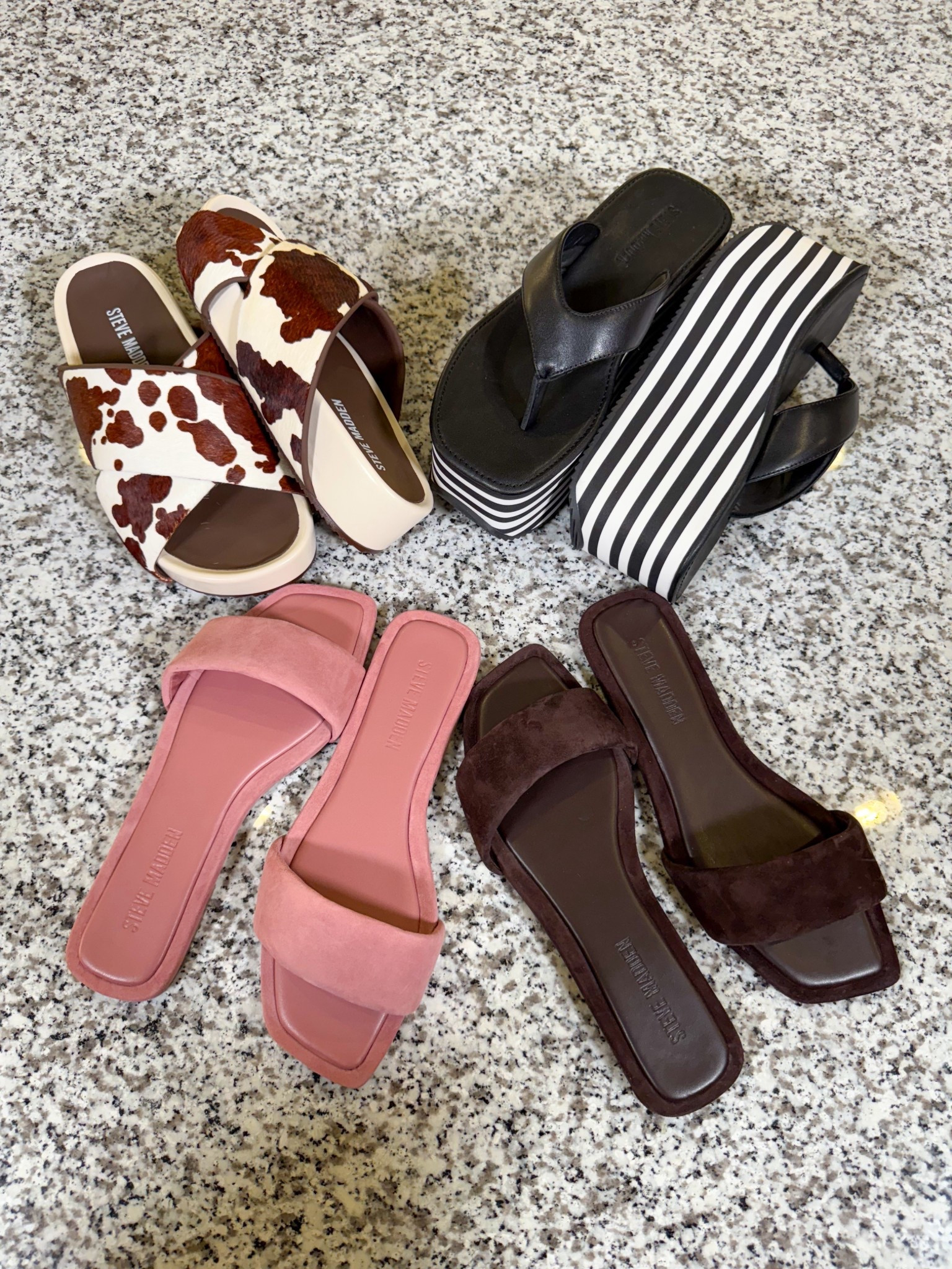 The cowhide slides run small. Go up one full size. I am a true size 7, but I had to get a size 8 in them. All the other sandals run true to size.

#LTKTravel #LTKShoeCrush #LTKStyleTip