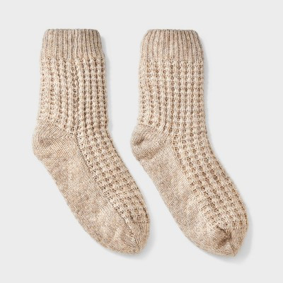 Women's Waffle Sweater Knit Reading Crew Socks with Faux Shearling Lining and Grippers Auden™On... | Target