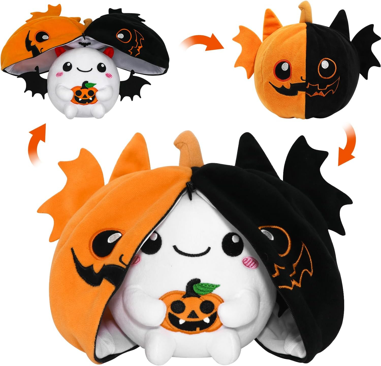 Halloween Stuffed Animal Reversible Bat Ghost Plush, Transformed Pumpkin Plush Zipper, Bat Ghost Stuffed Animal Cute Plushie Birthday Gift for Boys Girls Kids | Amazon (US)