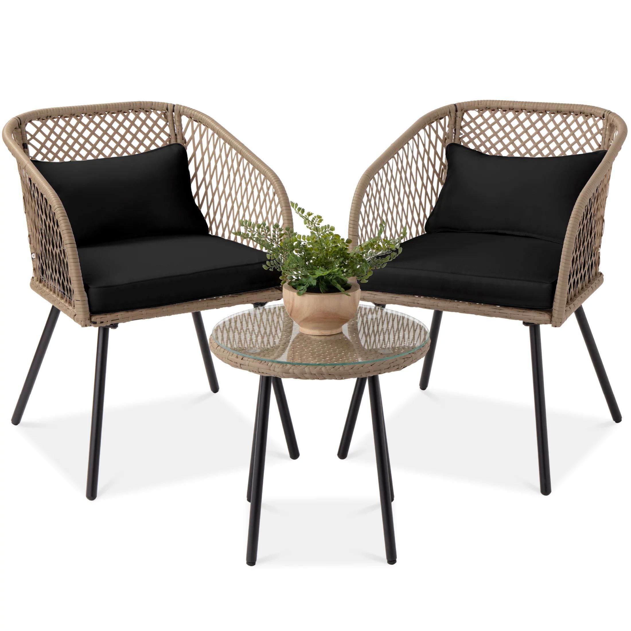 Best Choice Products 3-Piece Outdoor Wicker Bistro Set Patio Chat Conversation Furniture w/ 2 Cha... | Walmart (US)