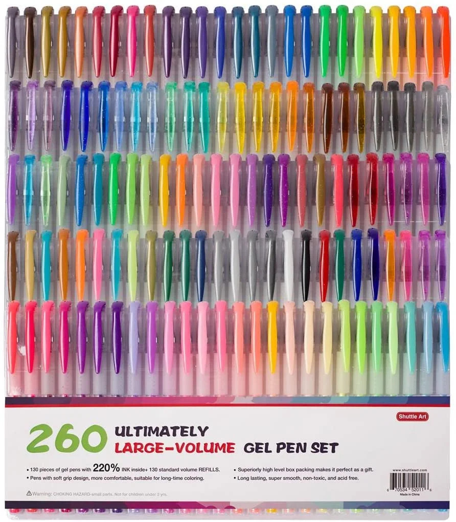 Shuttle Art 260 Pack Gel Pens Set 220% Ink Gel Pen for Adult Coloring Books Art Markers 130 Color... | Walmart (US)