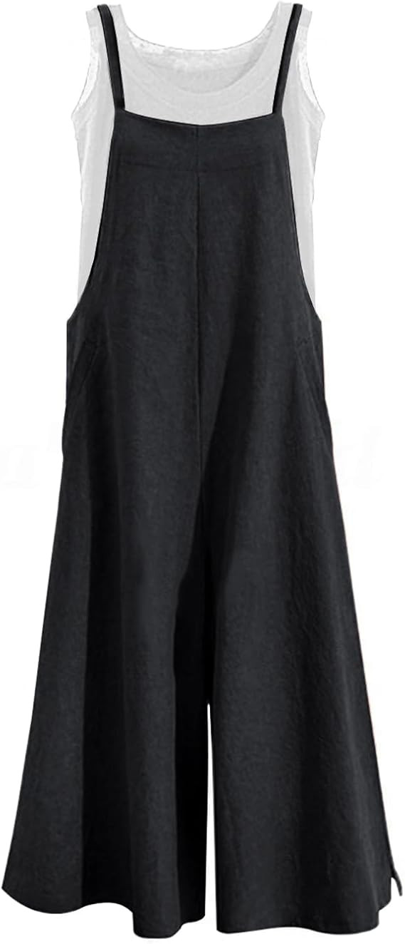 YESNO Women Casual Loose Long Bib Pants Wide Leg Jumpsuits Baggy Cotton Rompers Overalls with Poc... | Amazon (US)