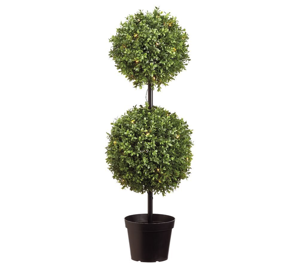 Faux Boxwood Double Ball Topiary Tree with LED Lights, 37" | Pottery Barn (US)