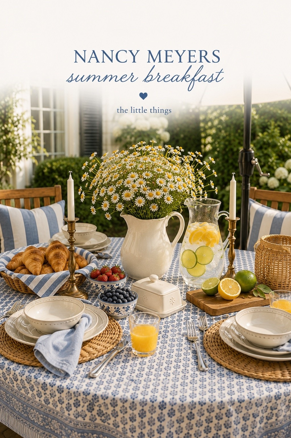 There’s something so special about a slow summer breakfast outside. ☀️ I styled this Nancy Meyers–inspired table using timeless blue-and-white accents, woven textures, soft linens, charming faux florals, and classic entertaining pieces that make every morning feel a little more beautiful. Shop the entire look and recreate this cozy patio breakfast at home.
#patio #entertaining #home