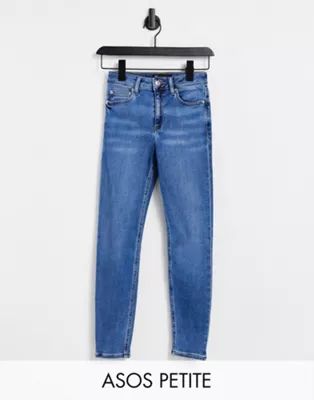 ASOS DESIGN Petite high rise ridley 'skinny' jeans in pretty mid stonewash blue | ASOS (Global)