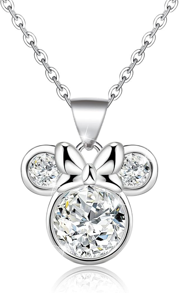 Mouse Bow Necklace Sterling Silver Lovely Mouse Pendant Necklace for Women Hypoallergenic Cubic Z... | Amazon (US)