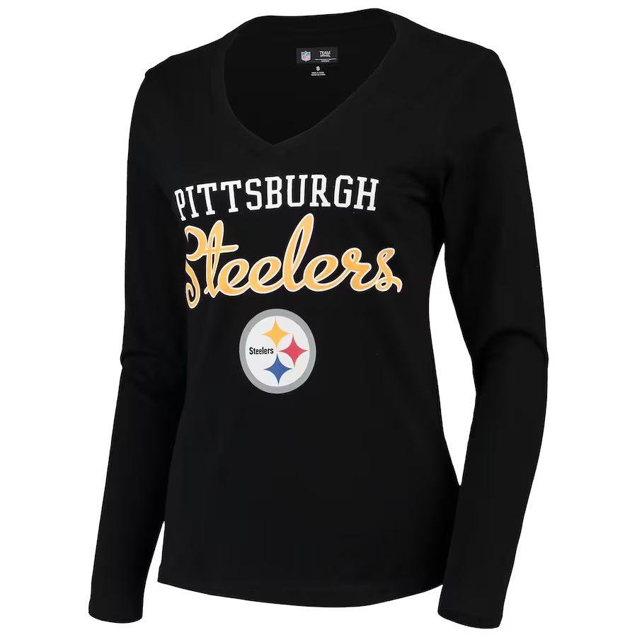 Pittsburgh Steelers G-III 4Her by Carl Banks Women's Post Season Long Sleeve V-Neck T-Shirt - Bla... | Fanatics