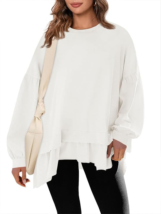 Tankaneo Womens Oversized Tops Peplum Long Sleeve Shirts Casual Loose Tunic | Amazon (US)