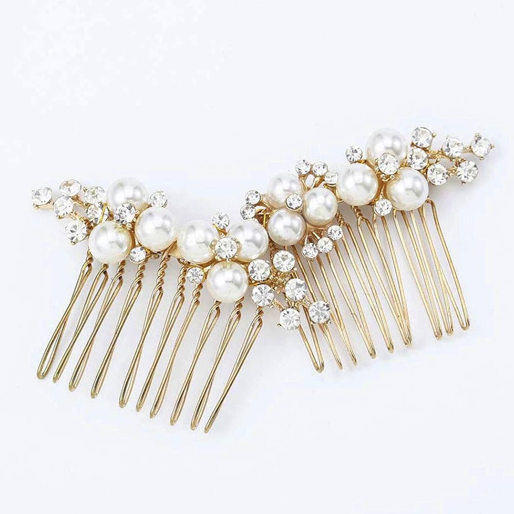 Asooll Gold Wedding Pearl Hair Comb Bride Crystal Hairpiece Bridal Rhinestone Hair Clip Hair Acce... | Amazon (US)