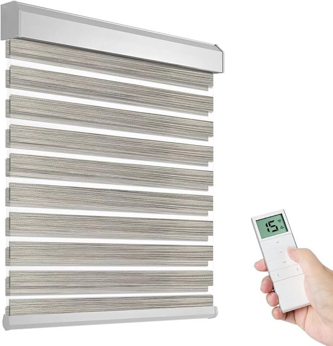 Motorized Zebra Shades with Remote Control, Electric Dual Layer Sheer Roller Blind Work with Alex... | Amazon (US)