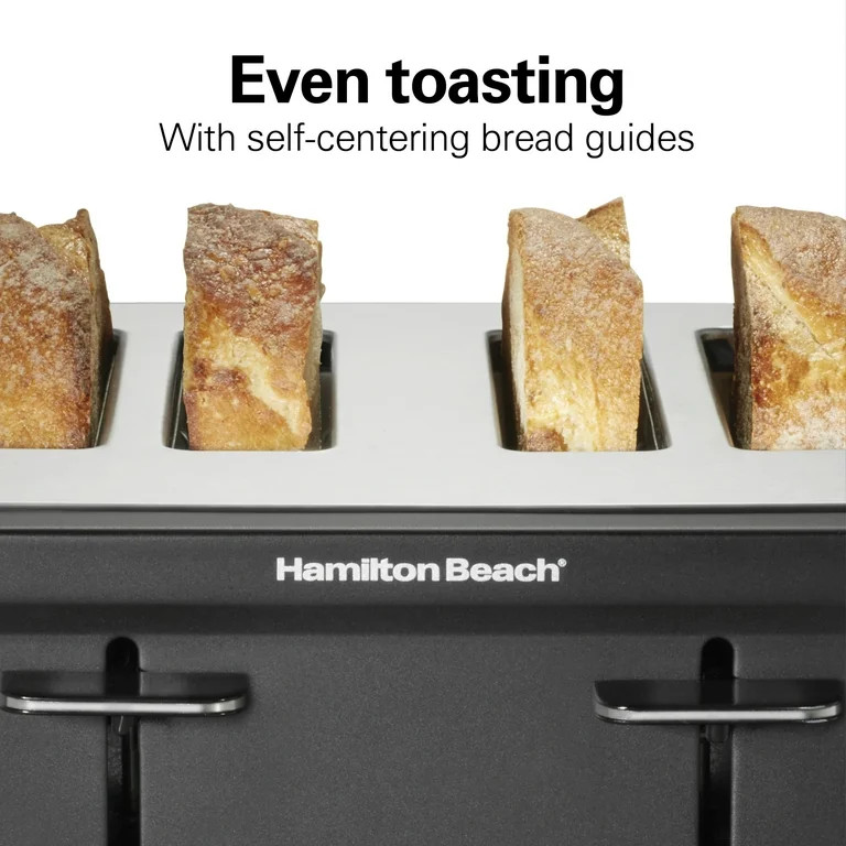 Hamilton Beach 4-Slice Toaster, Wide Slots, Bagel Function, Toast Boost, & Crumb Tray, Stainless ... | Walmart (US)