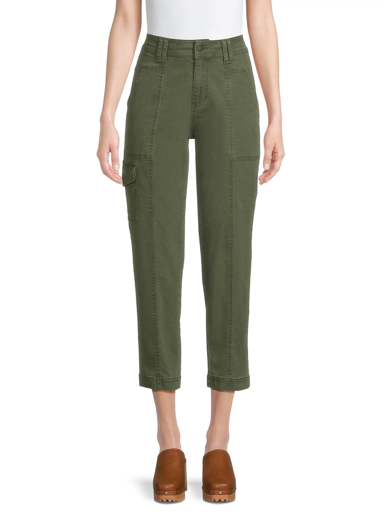 Time and Tru Women's Mid Rise Straight Utility Pants, 27" Inseam | Walmart (US)