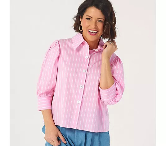 Helene Berman X Katy Cotton Stretch Striped Shirt - QVC UK | QVC UK