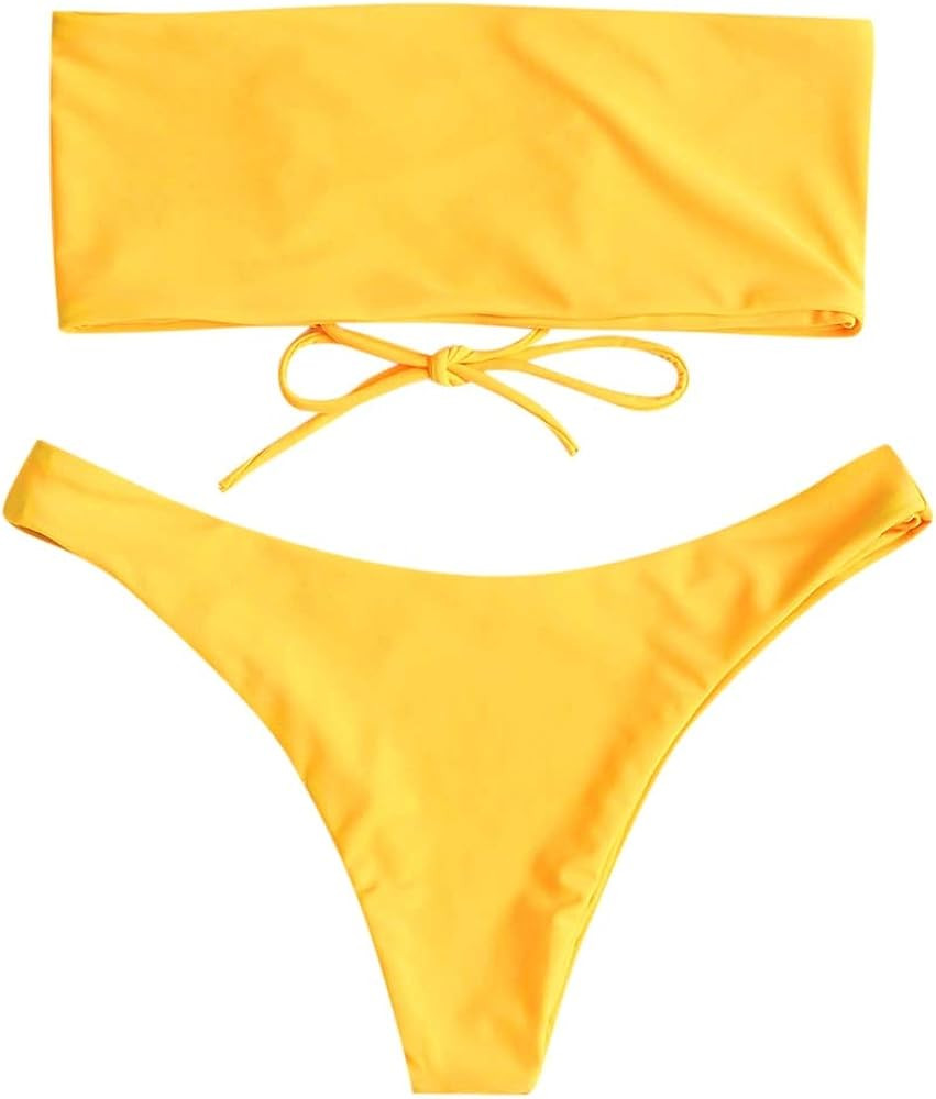 ZAFUL Women's Back Lace-up Bandeau Bikini Set | Amazon (US)