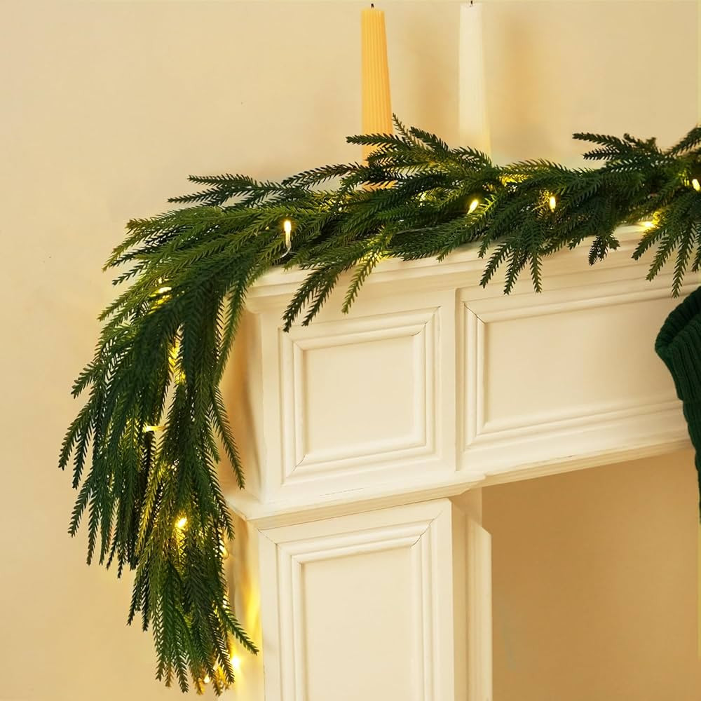 Artificial Norfolk Pine Garland for Christmas Decorations, Realistic Faux Greenery Garlands for H... | Amazon (US)