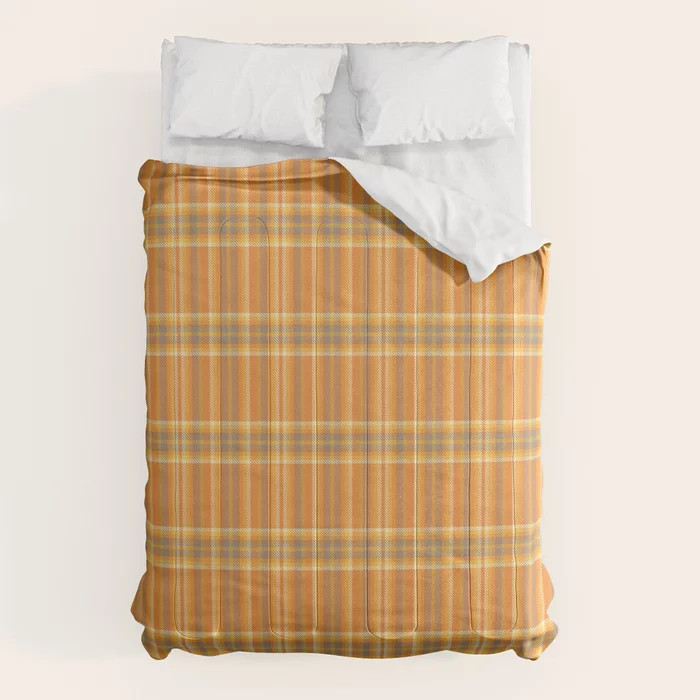 Orange Plaid Tartan Textured Pattern Comforter | Society6