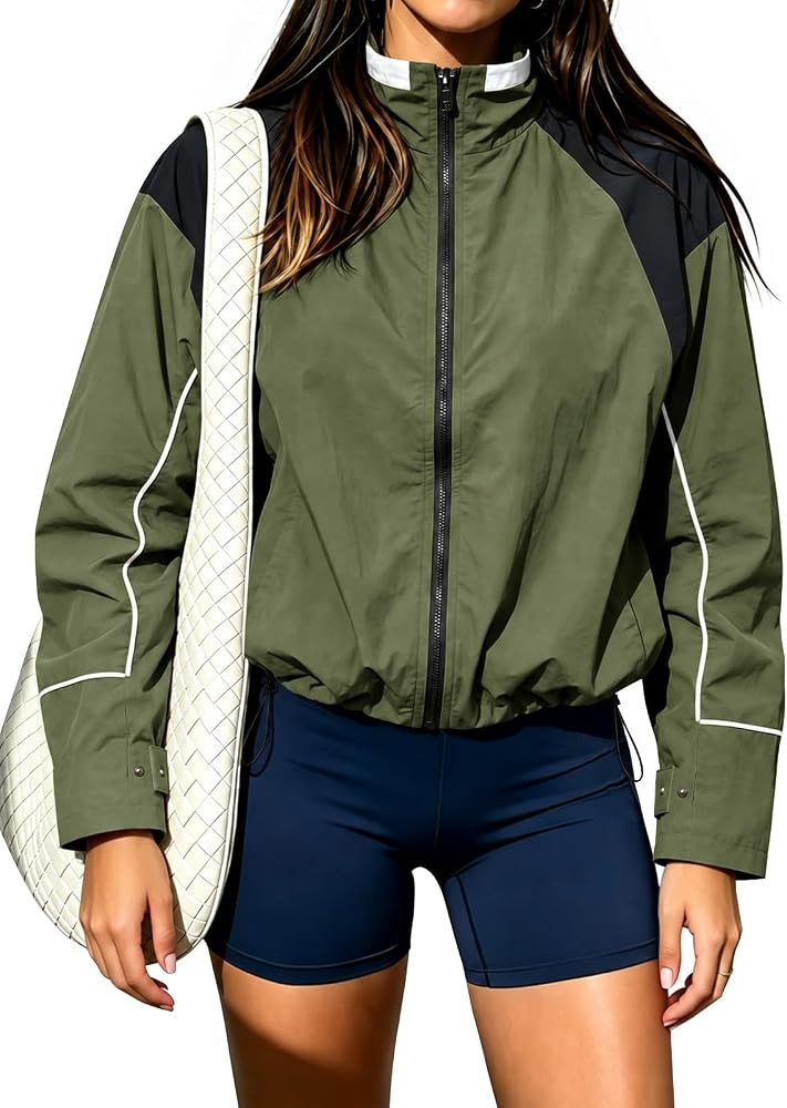 Yousify Womens Windbreaker Jackets Casual Athletic Fall Cropped Jacket | Amazon (US)