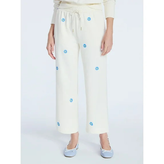 Free Assembly Women's and Women's Plus Embroidered Cropped Sweatpants, 23" Inseam, Sizes XS-4X | Walmart (US)