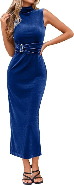 Simplee Womens Sleeveless Velvet Fall Wedding Guest Party Midi Dress 2026 | Elegant Ruched Waist,... | Amazon (US)
