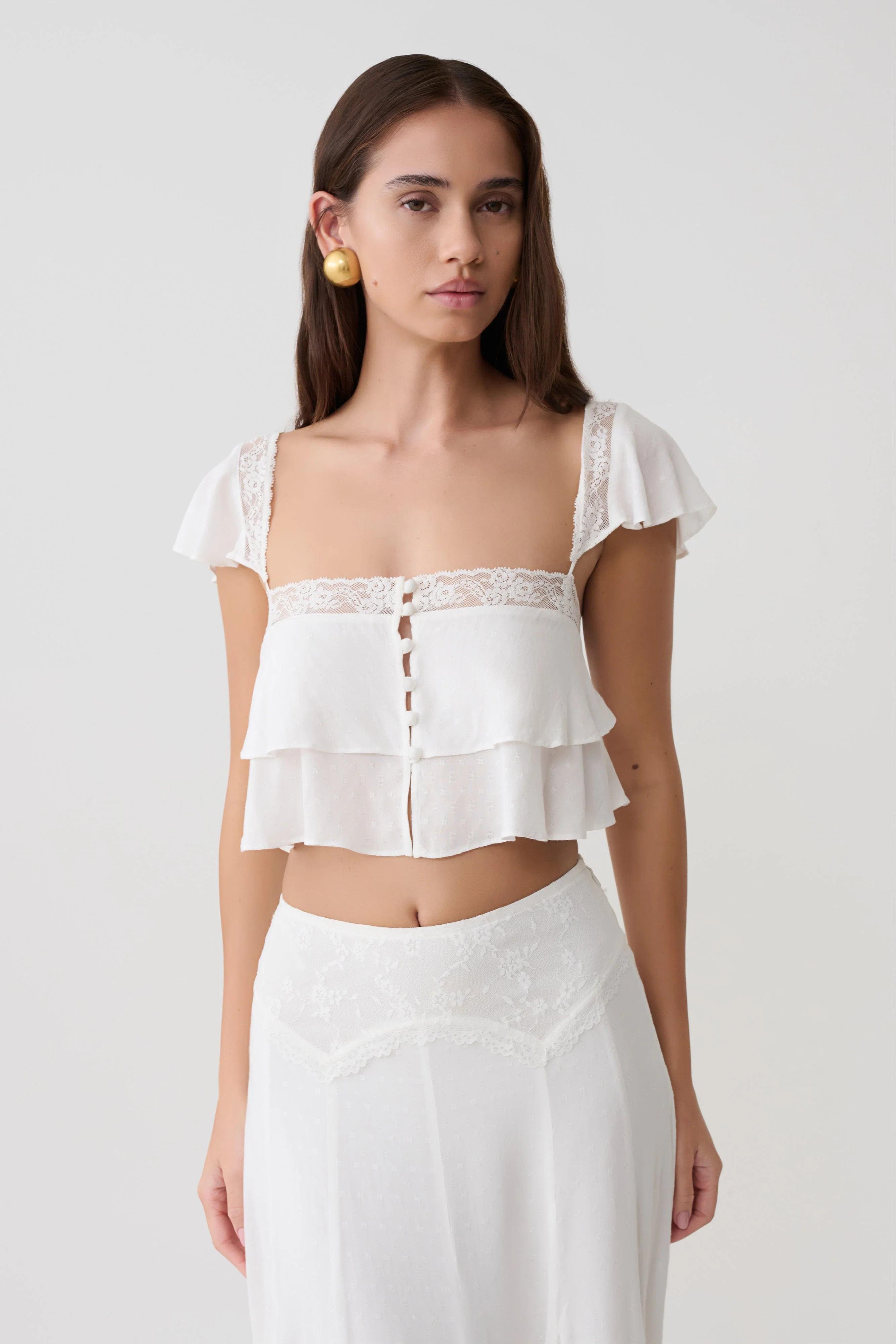 Skylar Lace Sleeveless Crop Top - White | Meshki UK