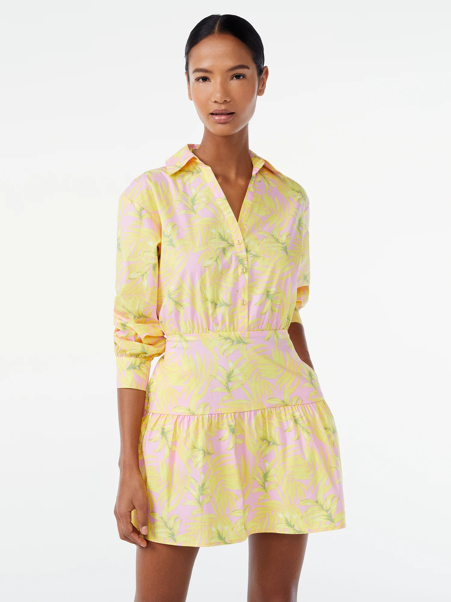 Scoop Women's Collared Shirt Dress with Long Sleeves | Walmart (US)