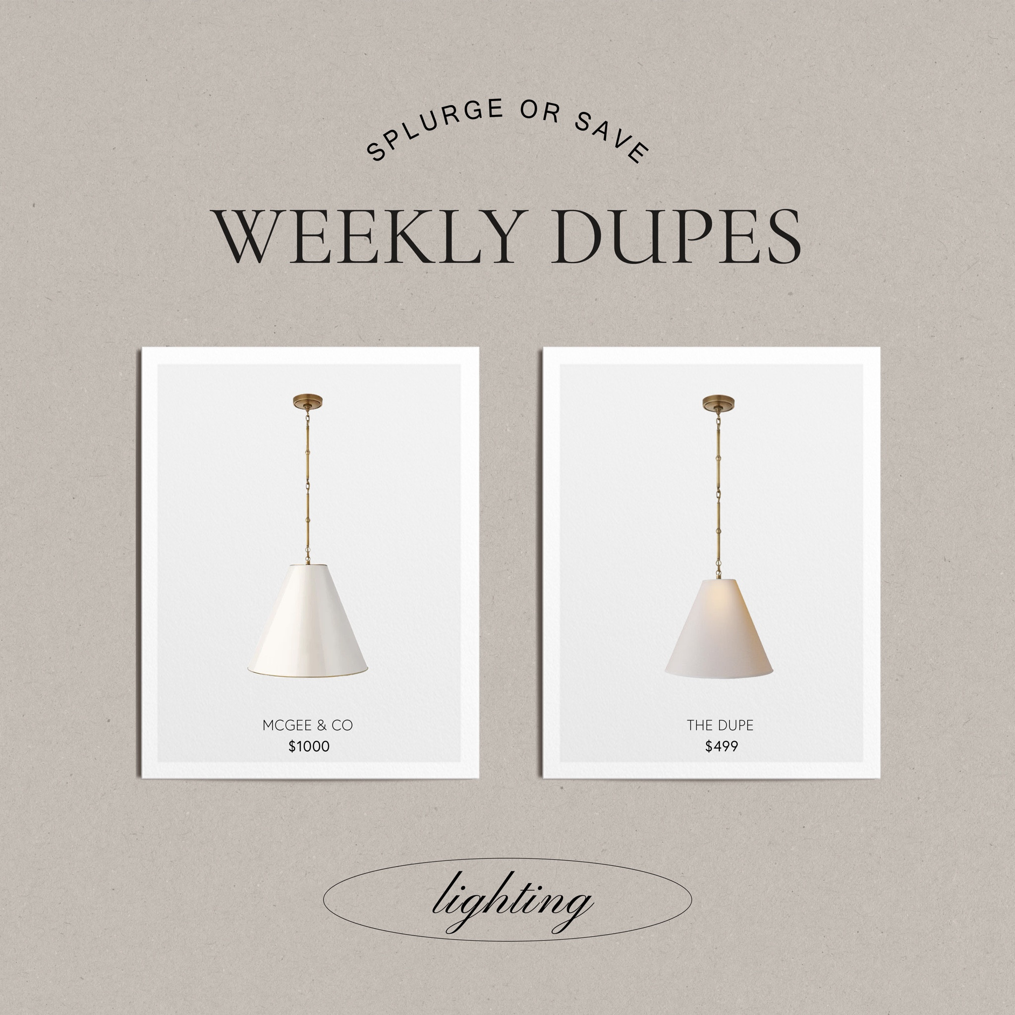 White tapered pendant, light with gold accents. Transitional ceiling light.