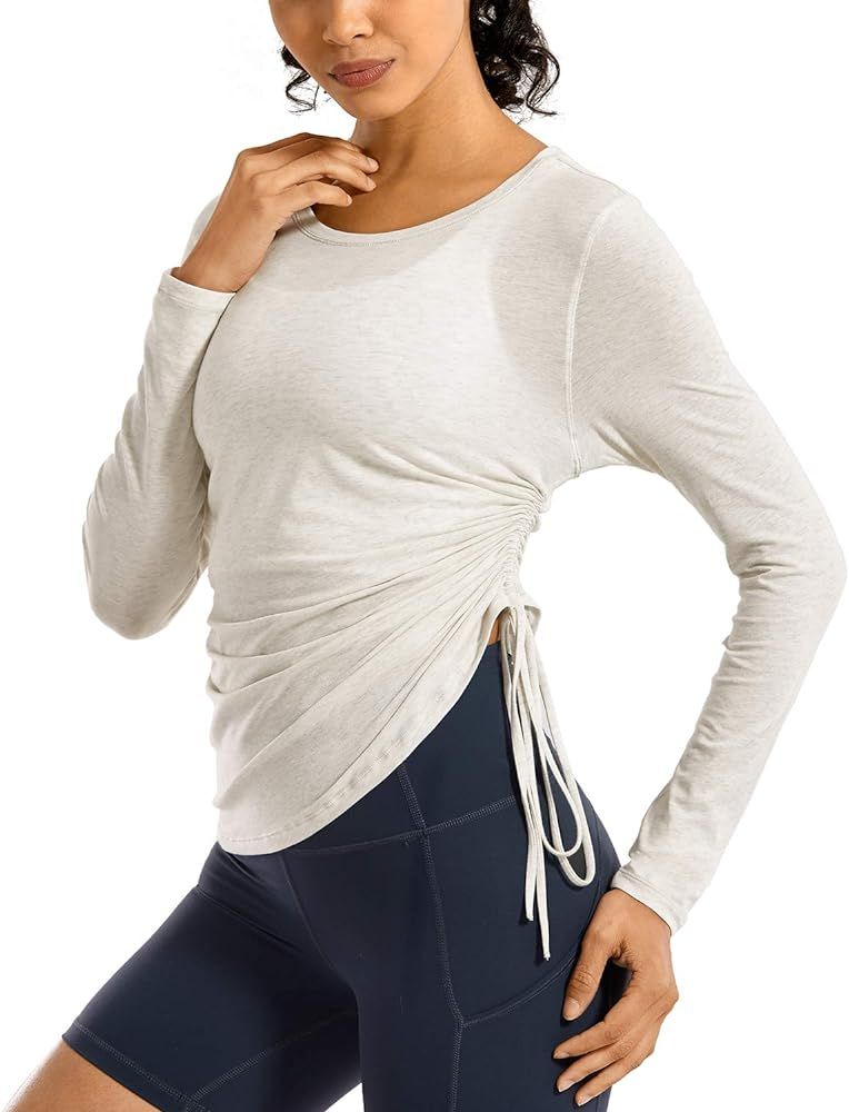 CRZ YOGA Women's Pima Cotton Workout Long Sleeve Shirts Adjustable Drawstring Side Ruched Athleti... | Amazon (US)