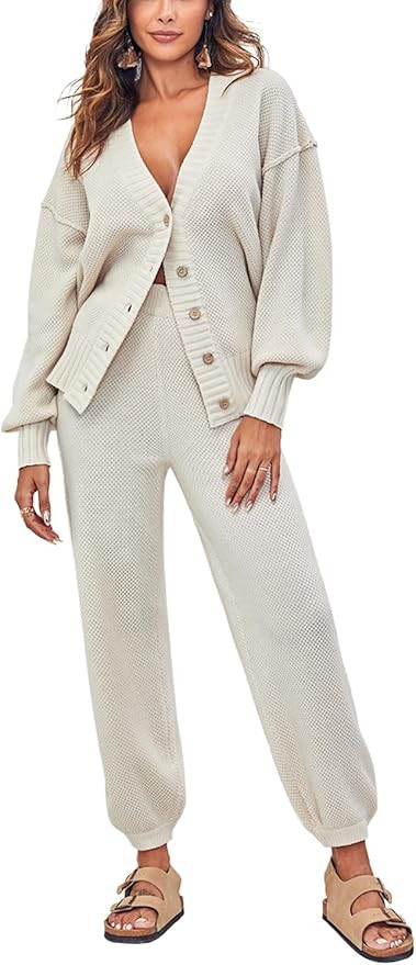 Women's Two Piece Trendy Outfits Cozy Knit Loungewear Sweater Sets Oversized Slouchy Matching Lou... | Amazon (US)