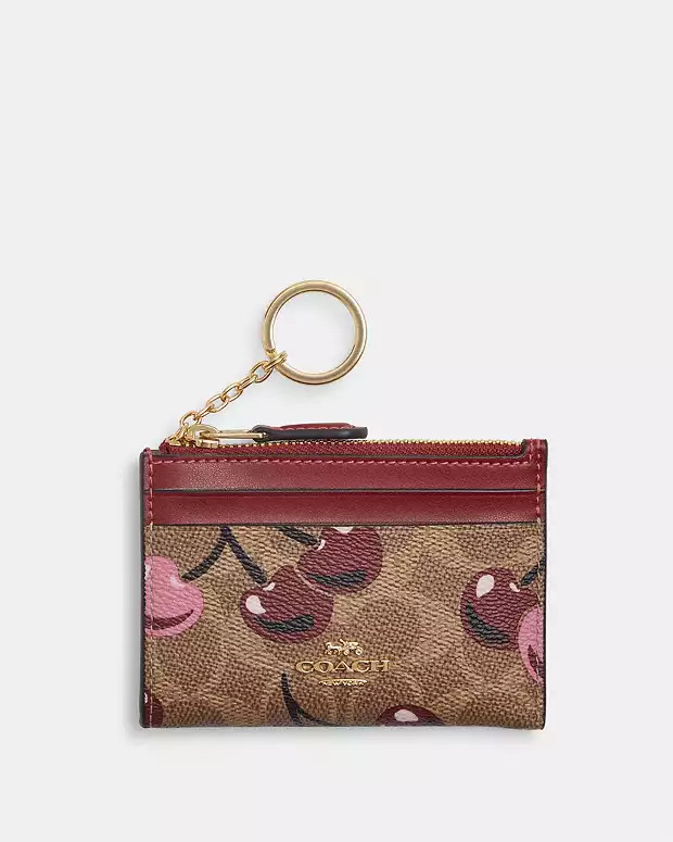 Mini Skinny Id Case In Signature Canvas With Cherry Print$39 | Coach Outlet US