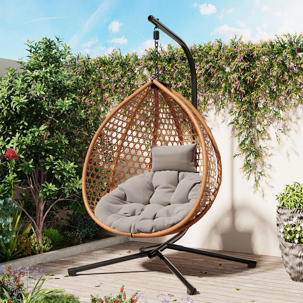 Sturdy Hammock Chair With Stand, Durable Hanging Egg Chair With Rattan Weaving ,Comfortable Indoo... | Wayfair North America
