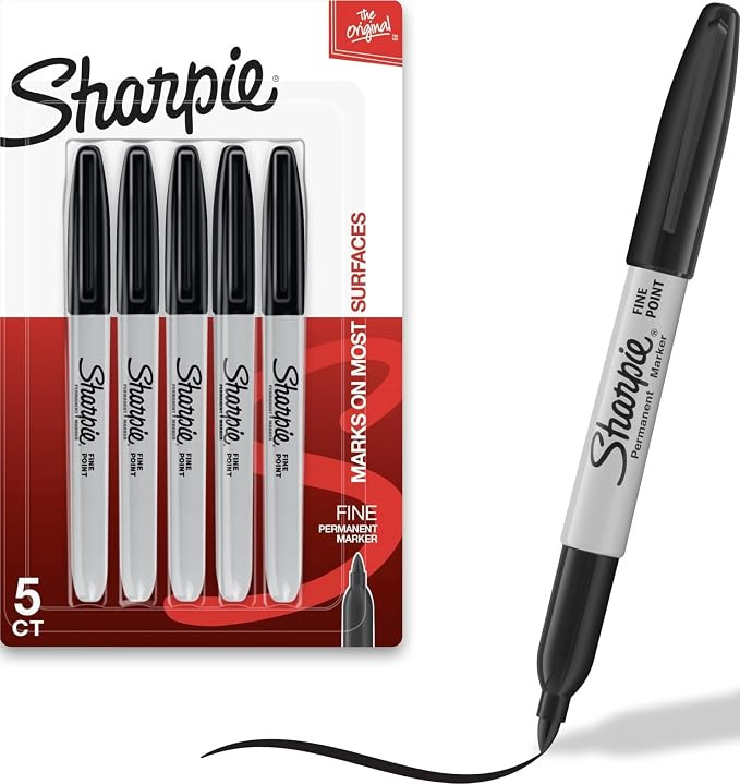 Sharpie Permanent Markers, Fine Tip, Black, 5 Count - Quick Drying, Fade Resistant | Amazon (US)
