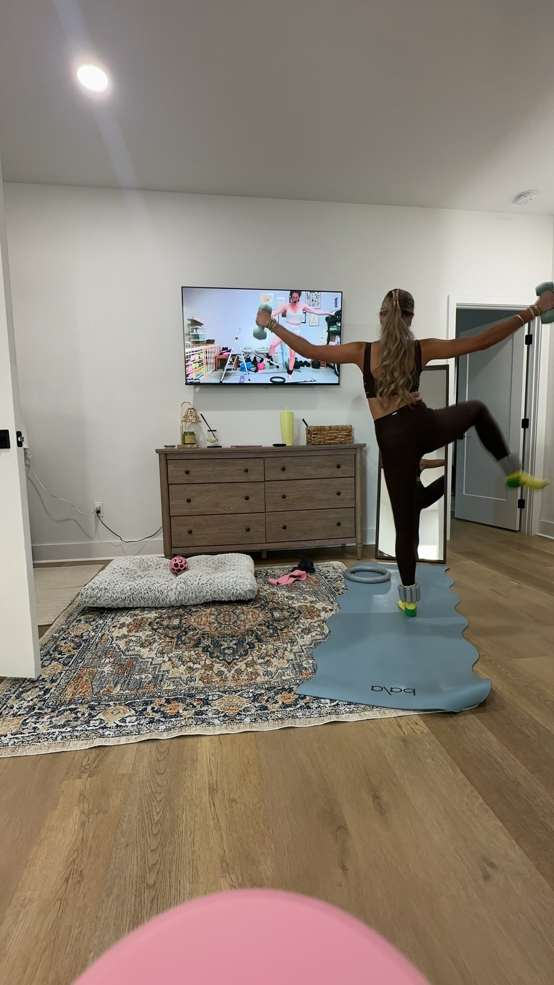 Active by Abercrombie YPB sculptLUX Sweetheart Sports Bra size XS in black houndstooth. Active by Abercrombie YPB sculptLUX 7/8-Length Legging size XS in black houndstooth  

My workout and workout gear for my daily workout. I take pilates classes from @lexfish  on Instagram she has a whole online platform and membership! Most of my pilates gear and tools are from Bala. Bala use code SLOANE15. 
#workoutgear #workoutwear #pilates #ootd #outfit #athleticwear #athleticoutfit #bikershorts #sportsbra #pilatesoutfit #athleisure #bala #pilatesworkout #pilateslovers #pilatestiktok #balabangles @abercrombie @lexfisher 

#LTKfitnessgoals #LTKActive #LTKmorningroutine