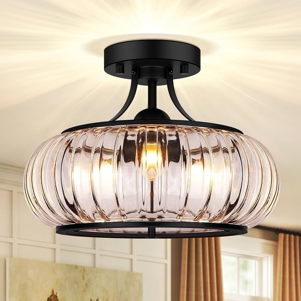 Modern 3-Light Semi Flush Mount Ceiling Light, Clear Glass Hallway Ceiling Light Fixture with Rou... | Amazon (US)