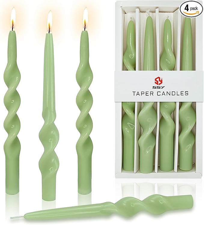 Green Spiral Taper Candles Stick 10 inch High Tapered Candle - 4 PCS Long Candlesticks Unscented ... | Amazon (US)