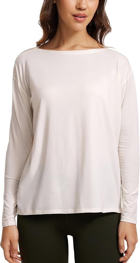 CRZ YOGA Long Sleeve Workout Shirts for Women Loose Fit-Pima Cotton Yoga Shirts Casual Fall Tops ... | Amazon (US)