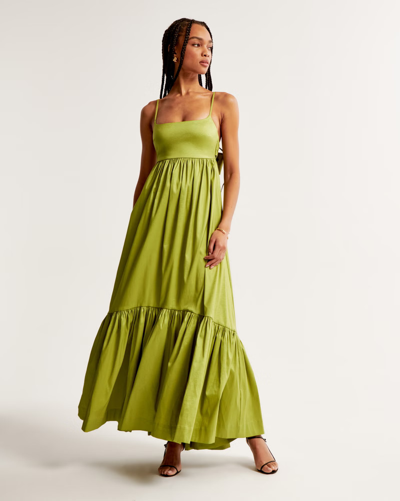 Women's Drama Bow-Back Taffeta Maxi Dress | Women's Dresses & Jumpsuits | Abercrombie.com | Abercrombie & Fitch (US)