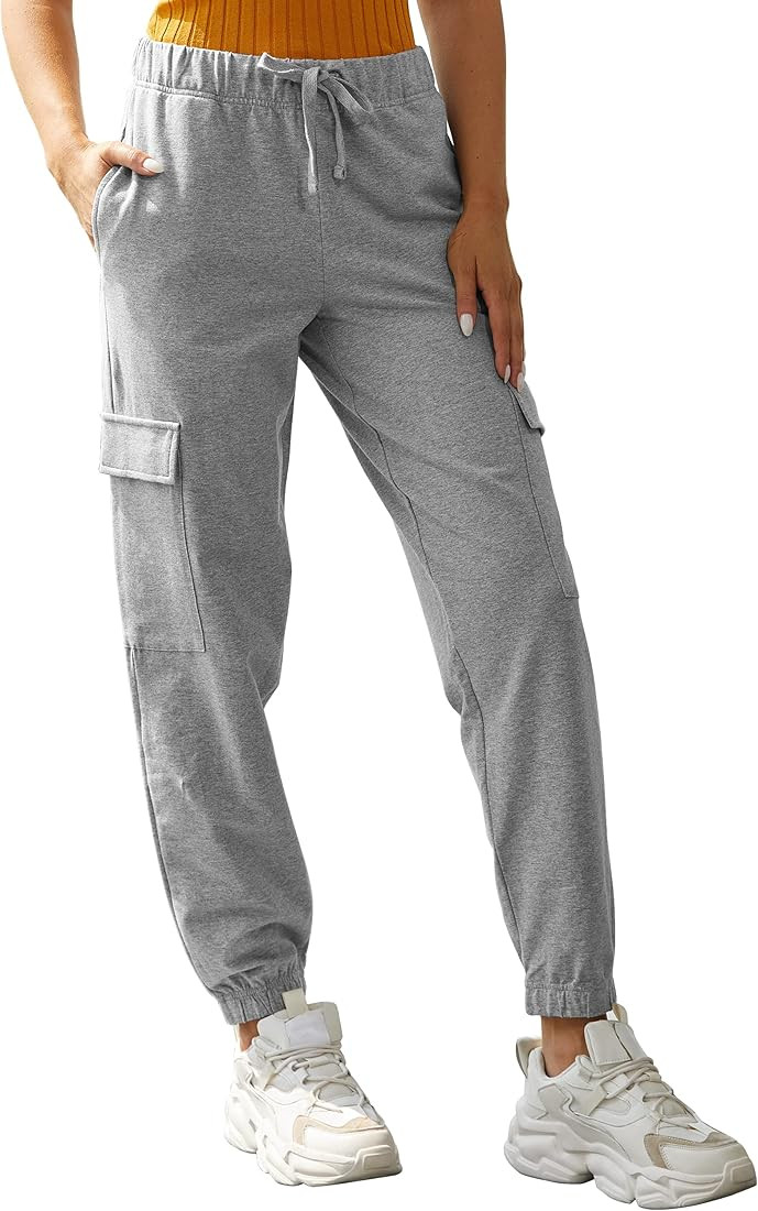 PULI Women's Loose Cargo Sweatpants Pockets Sporty Gym Athletic Fit Jogger Pants Yoga Lounge Trou... | Amazon (US)