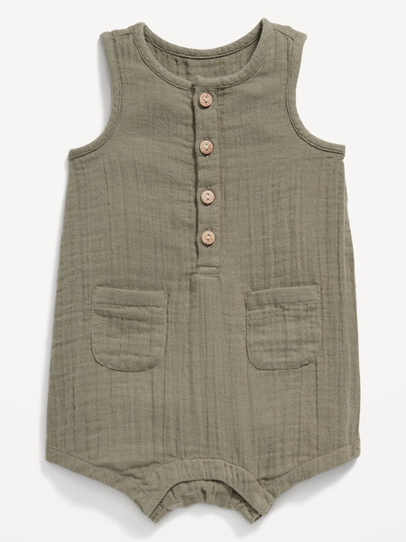 Unisex Sleeveless Henley One-Piece Romper for Baby | Old Navy (US)