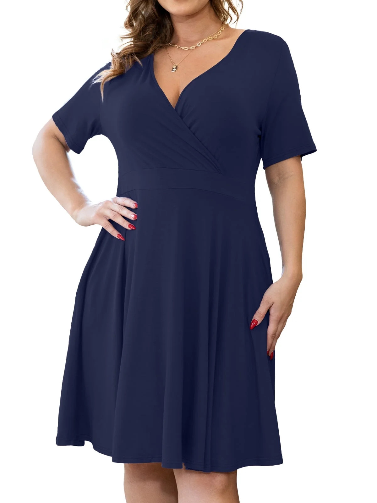 CPOKRTWSO Women's Plus Size Dresses Floral Printed Sexy V-Neck Short Sleeve Knee Length Casual Dr... | Walmart (US)