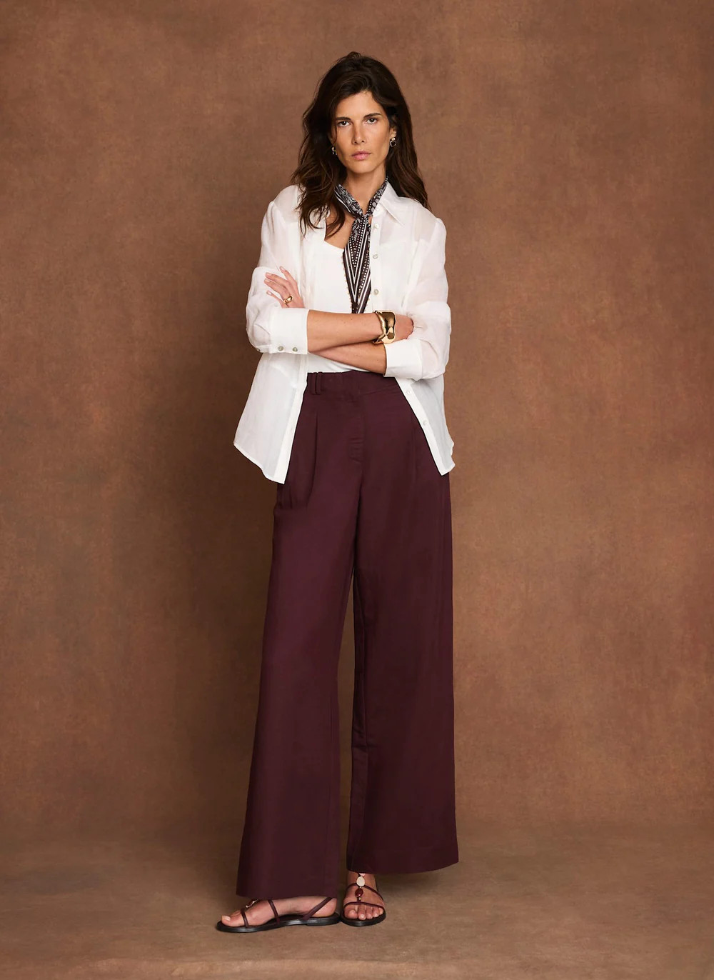 Burgundy Linen Blend Wide Leg Trousers | Mint Velvet