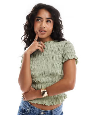 ASOS DESIGN shirred baby tee co ord in sage green | ASOS (Global)