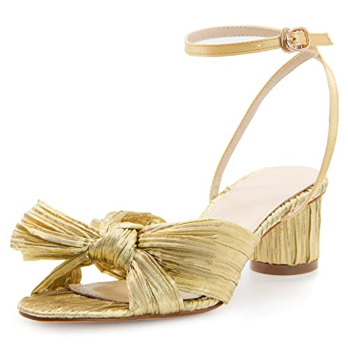 MUCCCUTE Women's Bow Knot Heeled Sandals Ankle Buckle Strap Chunky Heeled Open-toe Comfortable We... | Amazon (US)