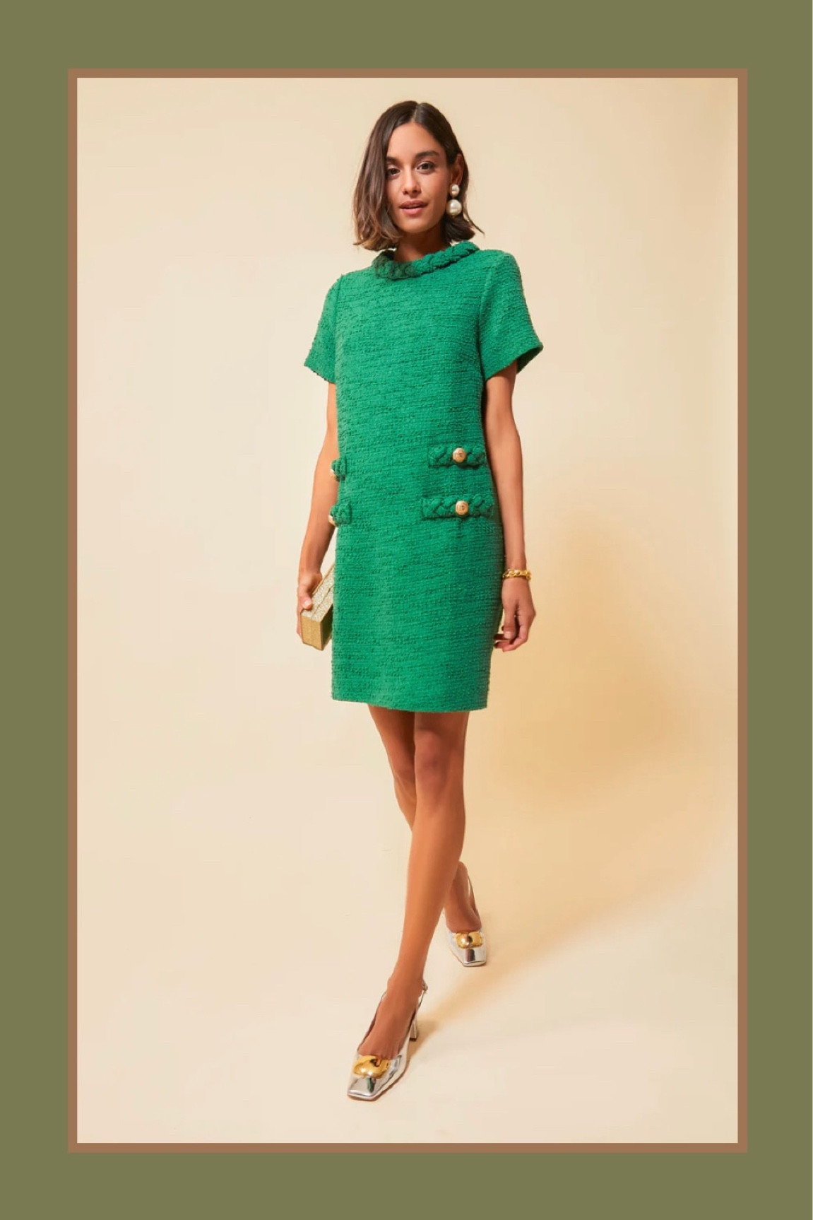 green tweed dress zara Green Houndstooth Dress – Striped Box Boutique main image 0