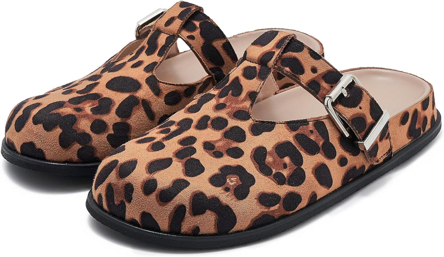 Leopard Faux Calf Hair Mules for Women Round Toe Buckle Strap Platform Clogs Footbed Flatform Mul... | Amazon (US)