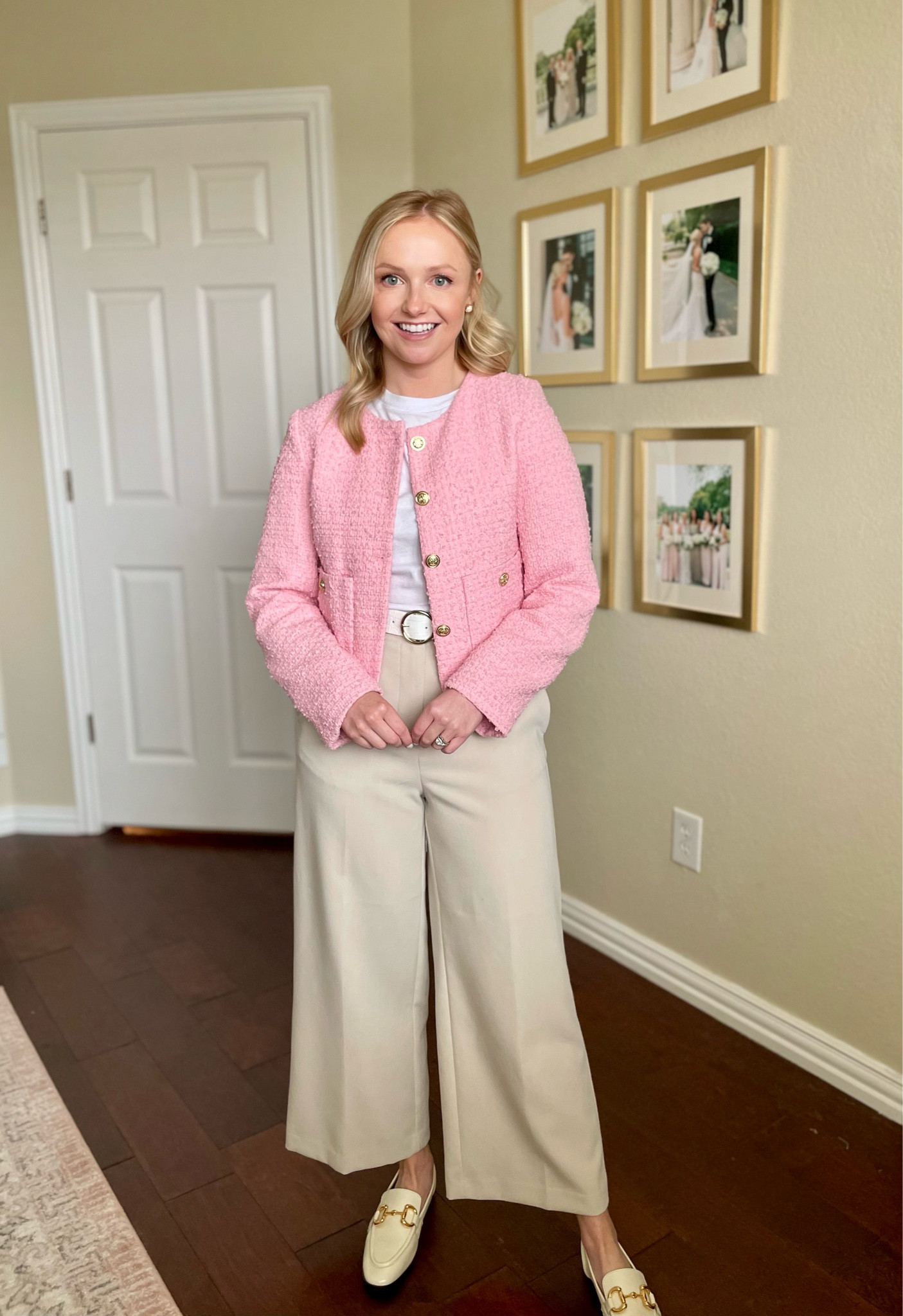 Exact jacket is sold out, but I’ve linked similar! | workwear, tweed jacket, blazer, wide leg pants 

#LTKSeasonal #LTKworkwear #LTKFind