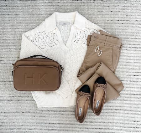 Smart casual workwear with cream sweater, paired with tan pants and flats for a chic look. Top is on sale for 50% off and is stunning with the crochet detail. Perfect for casual workwear or every day outfit  

#LTKworkwear #LTKstyletip #LTKSeasonal