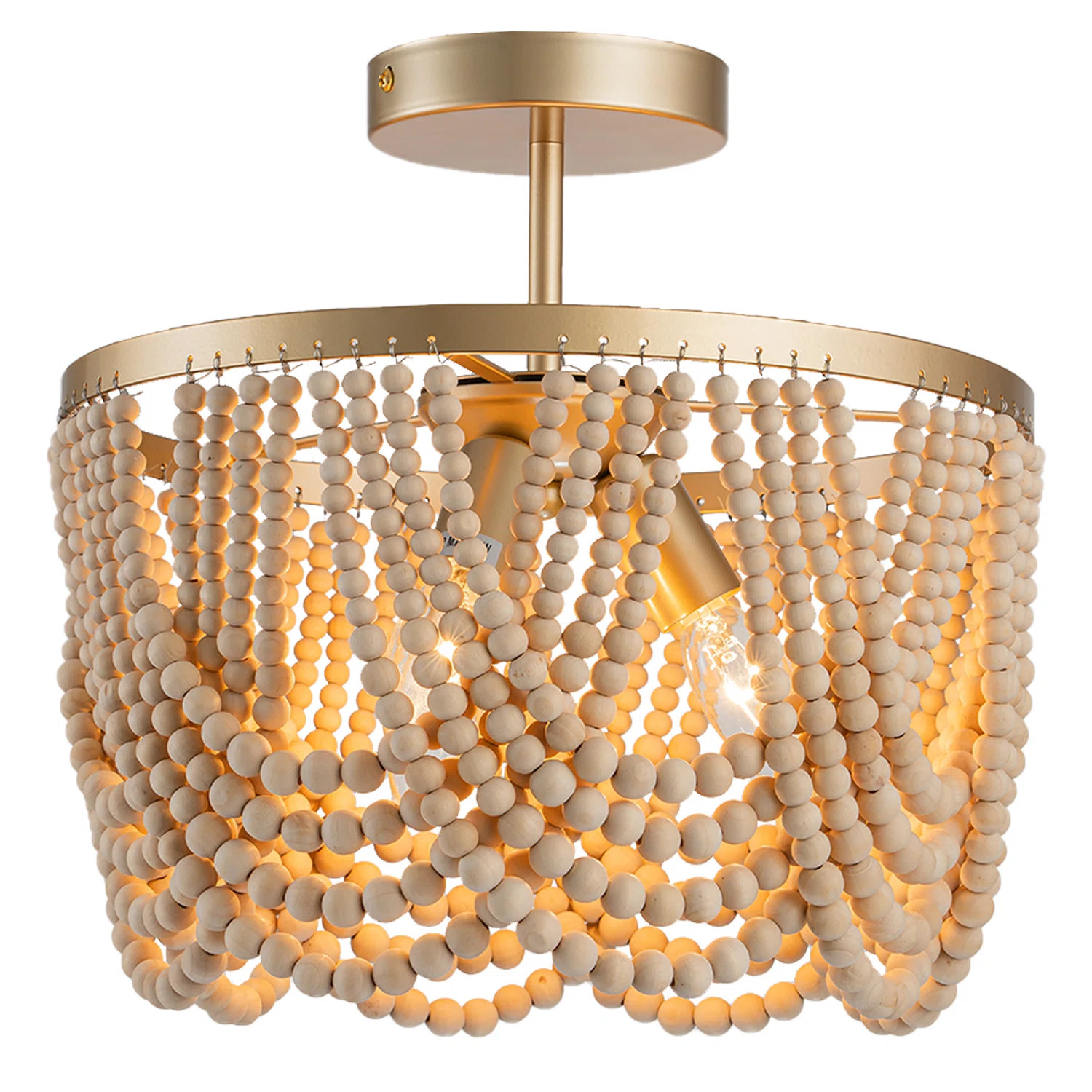 Pragati 3-Light  Boho Wood Beaded Semi Flush Mount | Wayfair North America