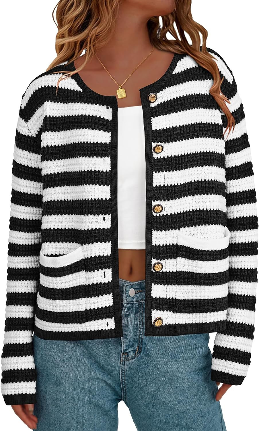 BTFBM Women Cropped Cardigan Sweaters Fall Fashion Button Down Long Sleeve Chunky Knit Open Front... | Amazon (US)